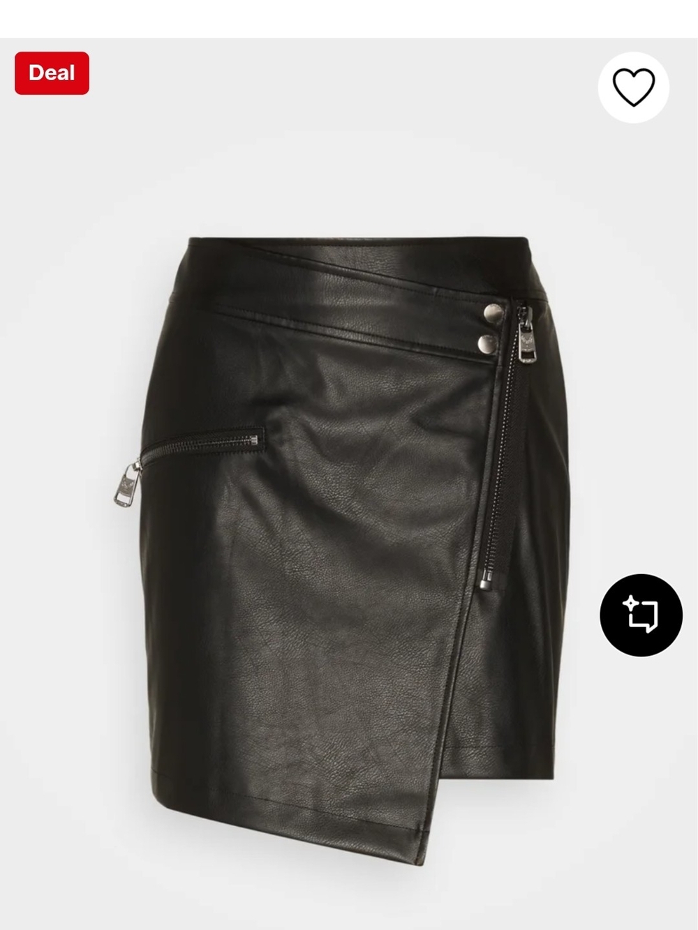 Only Black Asymmetrical Faux Leather Zip-Detail Skirt